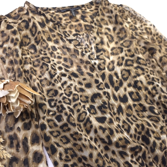 White House Black Market Leopard Print Gold Strip Sheer Dress Sz 4 - Picture 5 of 12